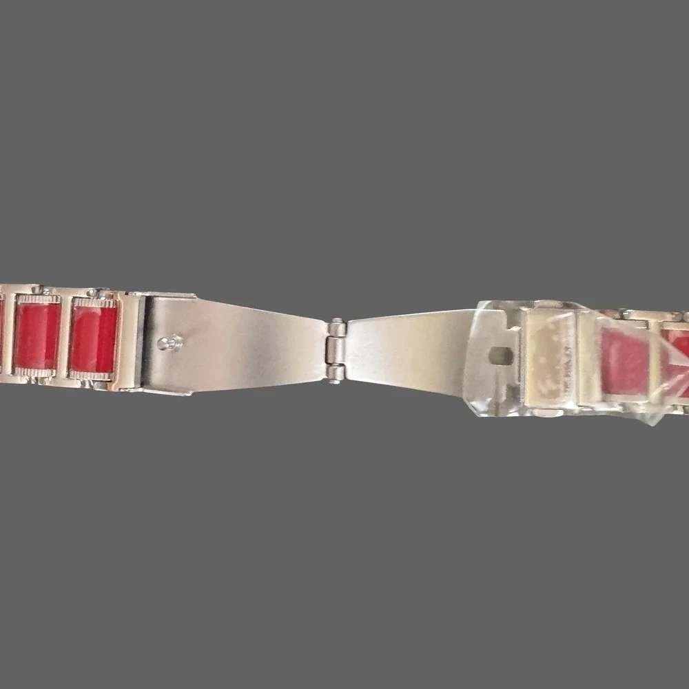 Stainless Steel Resin Smart Watch‎ Band 38 40 41mm Silver Red Apple Link Strap